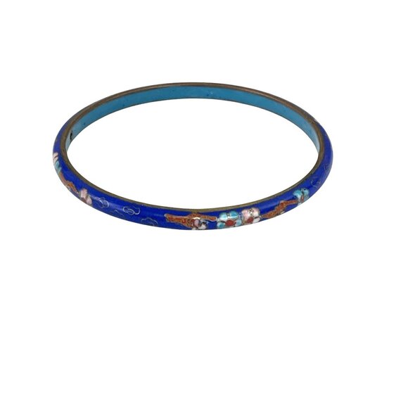 Vintage Cloisonné Enamel Floral Bangle Bracelet - Picture 1 of 6